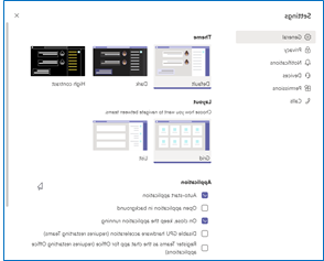 Teams Settings dialog box